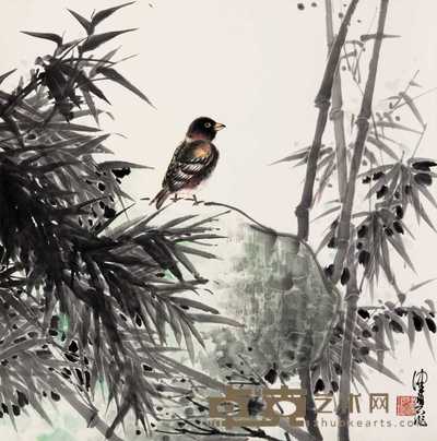 陈佩秋 竹雀图 立轴 69×69cm